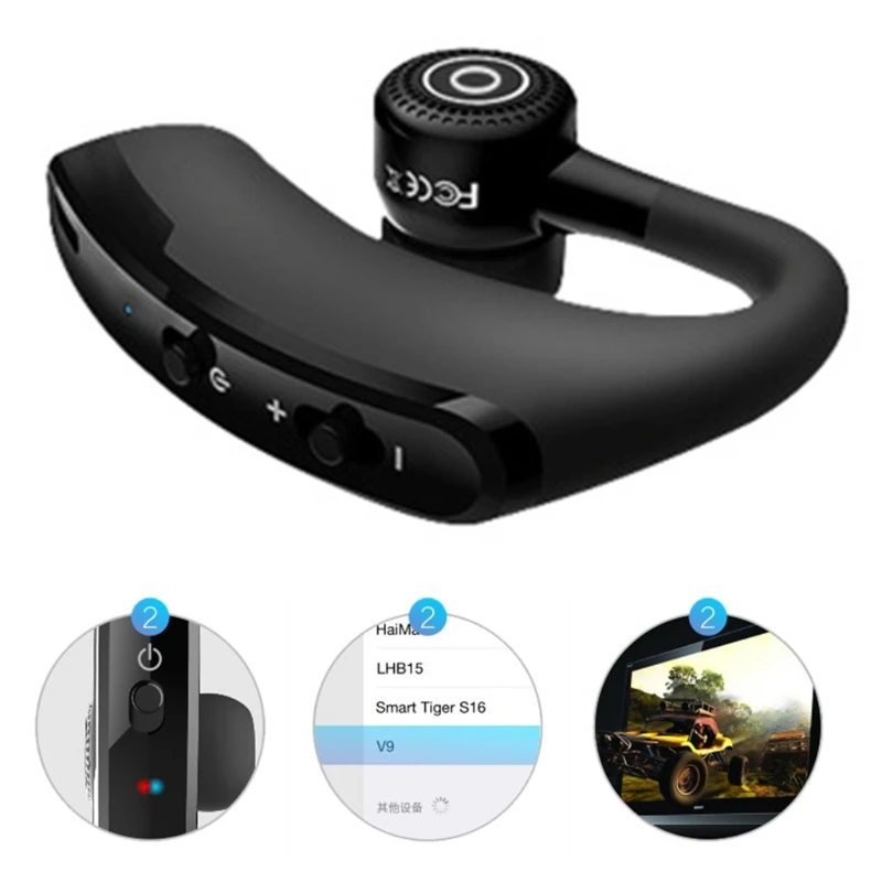 

V9 Handsfree Earhook Earphone Wireless Bluetooth Headset Single Earbud Caller Broadcast Number Business Driving Headset
