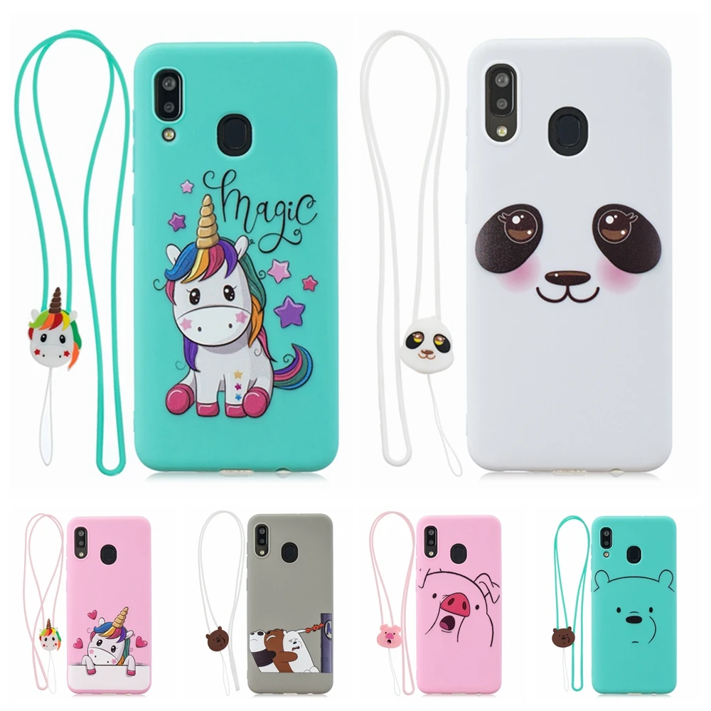 

Kawaii case for Samsung A30 A40 Case Cover 3D Lanyard Unicorn Silicone for etui Samsung Galaxy A20E A30 A40 A60 M40 Cases Women