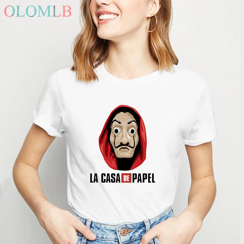 Женская футболка с забавным дизайном, футболка с принтом «Ла Каса де Papel», женские футболки с принтом «деньги», женская футболка с короткими рукавами и принтом «Дом Бумаги»
