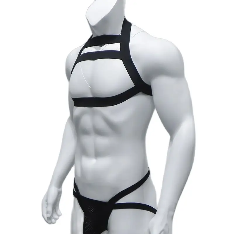 

CLEVER-MENMODE Body Chest Lingerie Bondage Harness Thongs Set Mens Jockstrap G-string Elastic Straps Sexy Halter Neck Costume