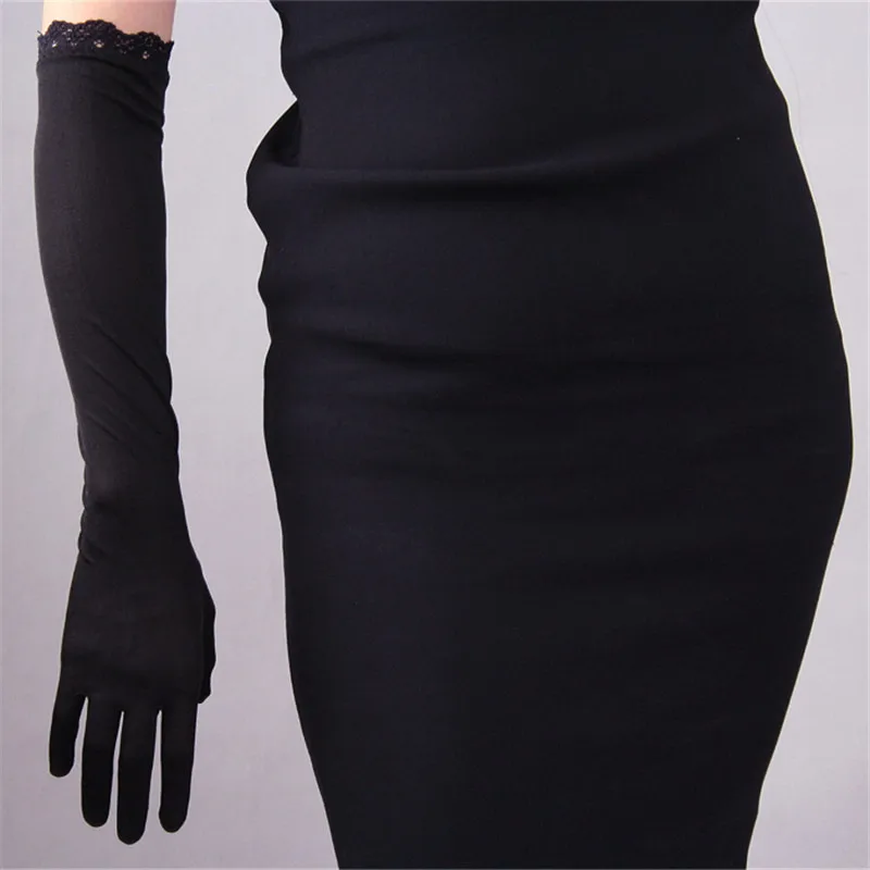 Natural Silk 50cm Long Gloves Elastic Silkworm Silk Sunscreen Long Section Lace Black Touchscreen Women's Gloves WZS03