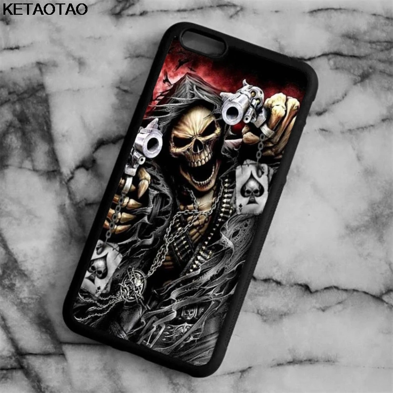 Чехол для телефона KETAOTAO Skull Grim Reaper Poker card, чехол s для iPhone 4S 5 6 5C 5S 6S 7 8 X Plus XR XS Max, мягкий чехол из ТПУ и резины и силикона - Цвет: Оранжевый