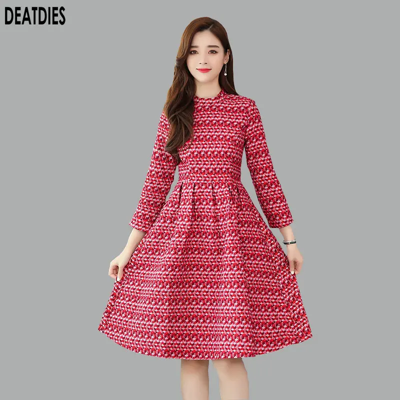 

Red Plaid Fashion Long Sleeve Casul Dress Women A-line Elegant Autumn Winter Vintage Office Lady Womans Dresses Vestidos 2019