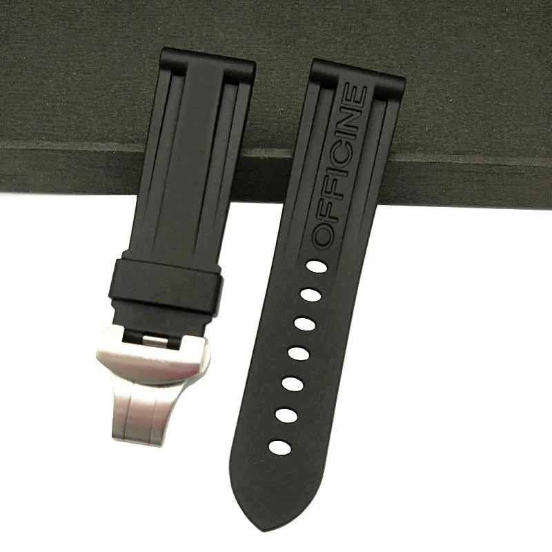 strap with buckle 24 мм ремешок для часов panerai-ремешок черный натуральный мягкий резиновый PAM441-777-005 браслет из нержавеющей стали Бабочка Пряжка Бесплатные инструменты - Цвет ремешка: strap with buckle