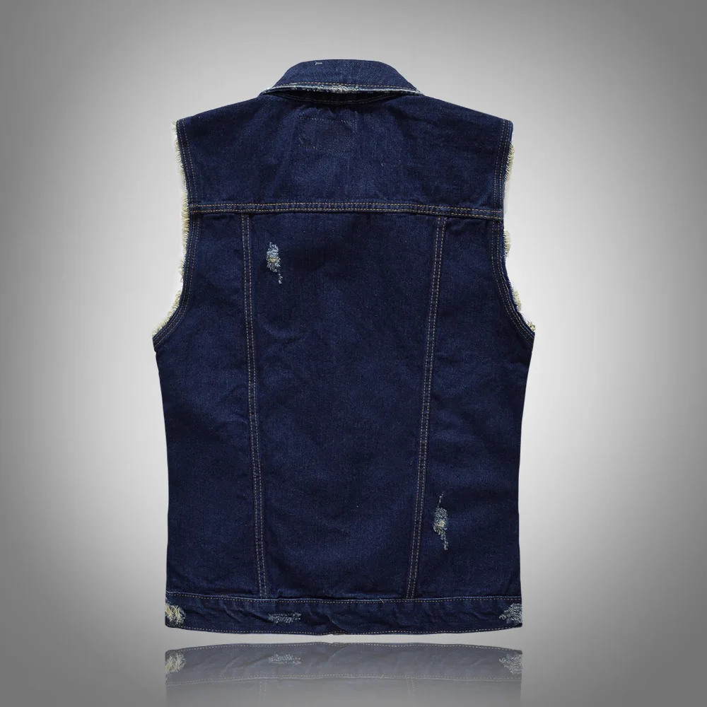 Стиль корейско-Стиль Slim Fit тренд Для мужчин одежда джинсовый жилет Для мужчин джинсовая куртка с вышивкой Повседневный жилет