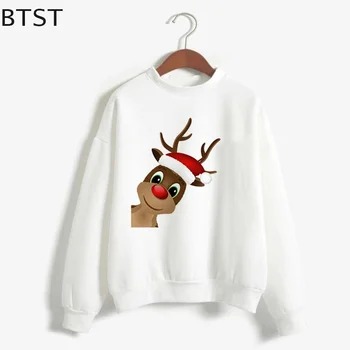 

2019 NEW Female Hoodie Mom and Daughter Hoody Women Reindeer Santa Claus Hat Print White Christmas Streetwear Vogue Tops Felpa