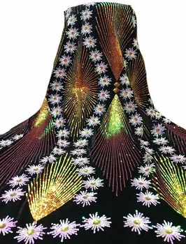 

2020 New Sequence African velvet lace fabric glitter embroidered french mesh sequins lace Nigerian Swiss tulle lace fabrics