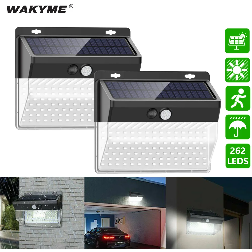 

WAKYME 262 LED Solar Light Waterproof Solar Powered Wall Lamp PIR Motion Sensor Solar Lamp Sunlight Path Courtyard Street Light