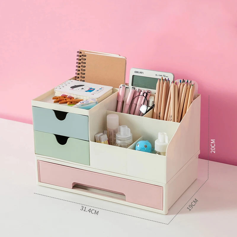 BNBS органайзер для макияжа, Настольная коробка для хранения, контейнер для косметики, коробка для ювелирных изделий, канцелярские товары, пластиковый органайзер, ящики для ящиков - Цвет: Blue-Green-Pink