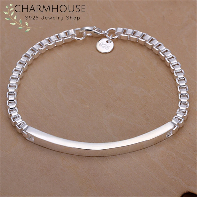 Браслет Charmhouse Серебро 925 4 мм ID Box цепь звено браслеты и мужские женские Pulseira