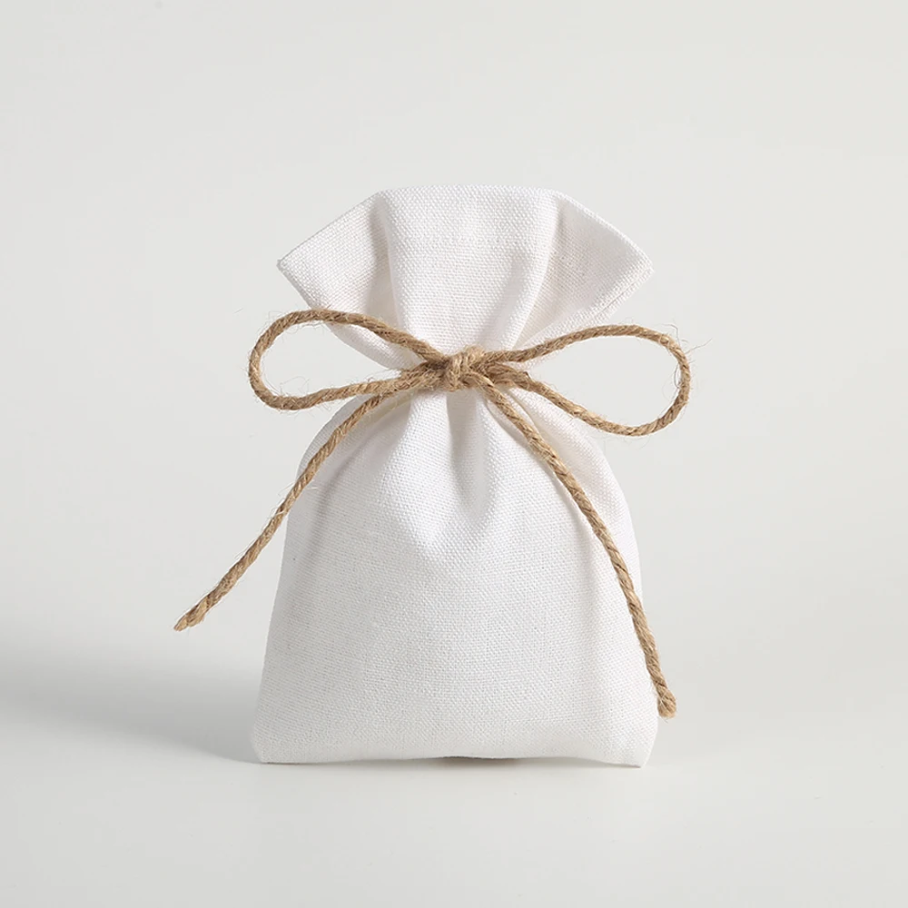 50Pcs Drawstring Cotton Burlap Bag Jute Gift Bags Multi Size Jewelry Packaging Wedding Bags Small Candy Bag Can Custom Logo