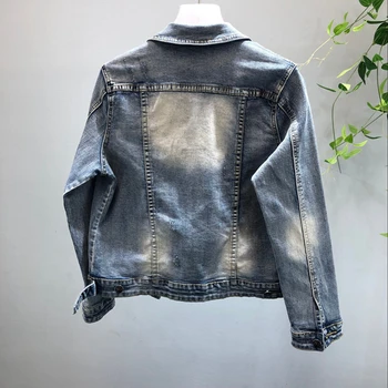 

autumn spring 2020 woman fashion cowboy jacket three-dimensional flower bronzing tassel bead stretch short denim jacket female