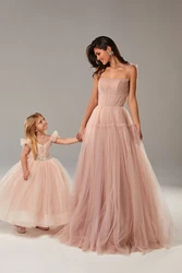 Party Dresses Fivsole Blush Pink/Blue Long Prom 2021 Spaghetti Straps Tiered Skirt A-Line Pleated Tulle Formal Gowns vestidos
