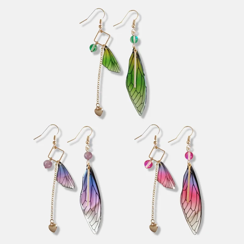 

Fashion Beautiful Fairy Tale Butterfly Wing Earring Originality Ear-free Hole Eardrop Jewelry Asymmetric Dangle Earrings