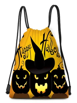

Halloween pumpkin lamp backpack folding bag bundle pocket perforated bag