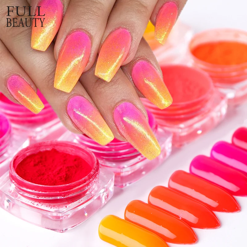 

8pcs Neon Phosphor Gradient Nail Glitter Powder Nail Art Decorations Fluorescent Pigment Holographic DIY Dipping Dust CH1506-14
