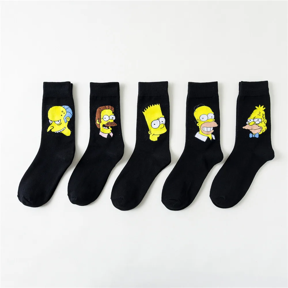 Cartoon Anime Print Sock Homer J Bart Abe Ned Flanders Mr Burns Cute Funny Men Cotton Lovers Socks Sporting Casual Autumn Winter