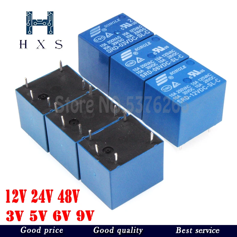 Heschen 2 stuks SRD 24VDC SL C DC 24V SPDT spoel 10A 250VAC 5 polige klemmen
