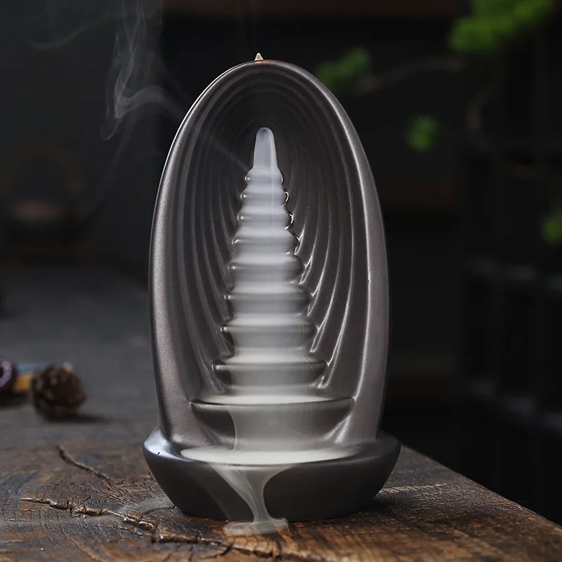 Arzător de tămâie cu refluxul cascadei, din lut violet, pentru aromaterapie interioară, pentru meditație Zen, relaxare, ornamente_voghion.com