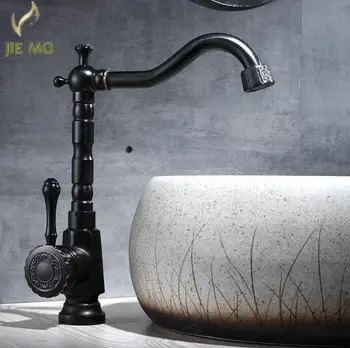 

Black Basin Faucets Deck Mounted Single Handle Bathroom Basin Mixer Tap Antique Bronze Crane High Quality Hot & Cold Water JM157