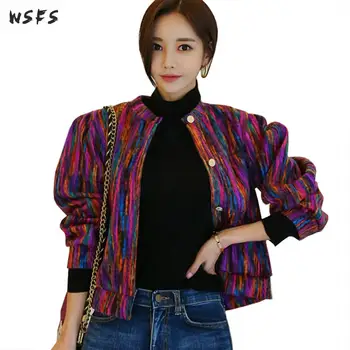 

Autumn Coat Jacket Khaki Purple Striped Short Coats Ladies Loose Elegant Overcoat Baseball Jackets Clothes Outerwear Womens Punk