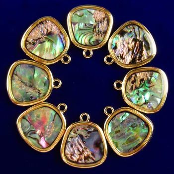 

4Pcs Gold Wrapped Natural Rainbow Abalone Shell Trapezoid Pendant Bead 20x17x2mm SH6289