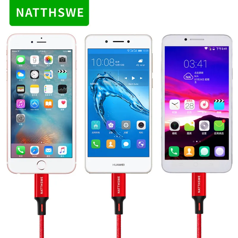 NATTHSWE USB кабель 3 в 1 с нейлоновой оплеткой для быстрой зарядки для мобильных телефонов Android LeTV samsung huawei Xiaomi Apple