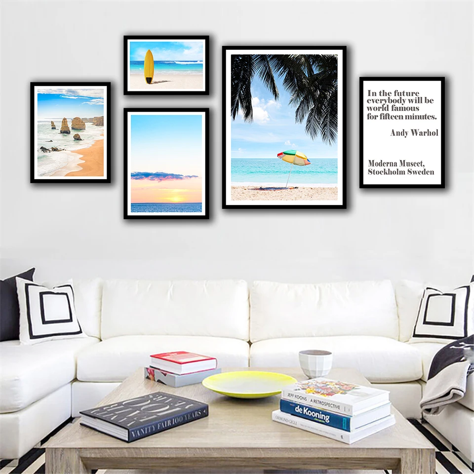 

Beach and Palm Nordic Posters And Prints Wall Art Canvas Painting Wall Pictures For Living Room Decor