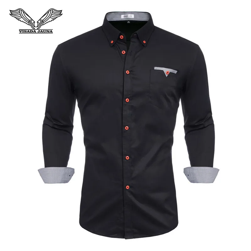 Fashion Men's Shirts Long Sleeve Slim Fit Men's Casual Shirts Formal Dress Shirts Men Clothes Turn-Down Collar N5045 - Color: Black 69