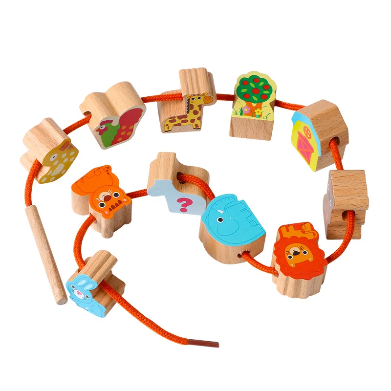 wooden toys baby DIY fruit cartoon toy Animal Stringing Threading wooden beads educational Monterssori toy for 4