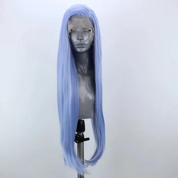 

Bombshell Straight Synthetic 13*3 Lace Front Wig Sky Blue Heat Resistant Fiber Hair Natural Hairline Side Parting For Women Wigs