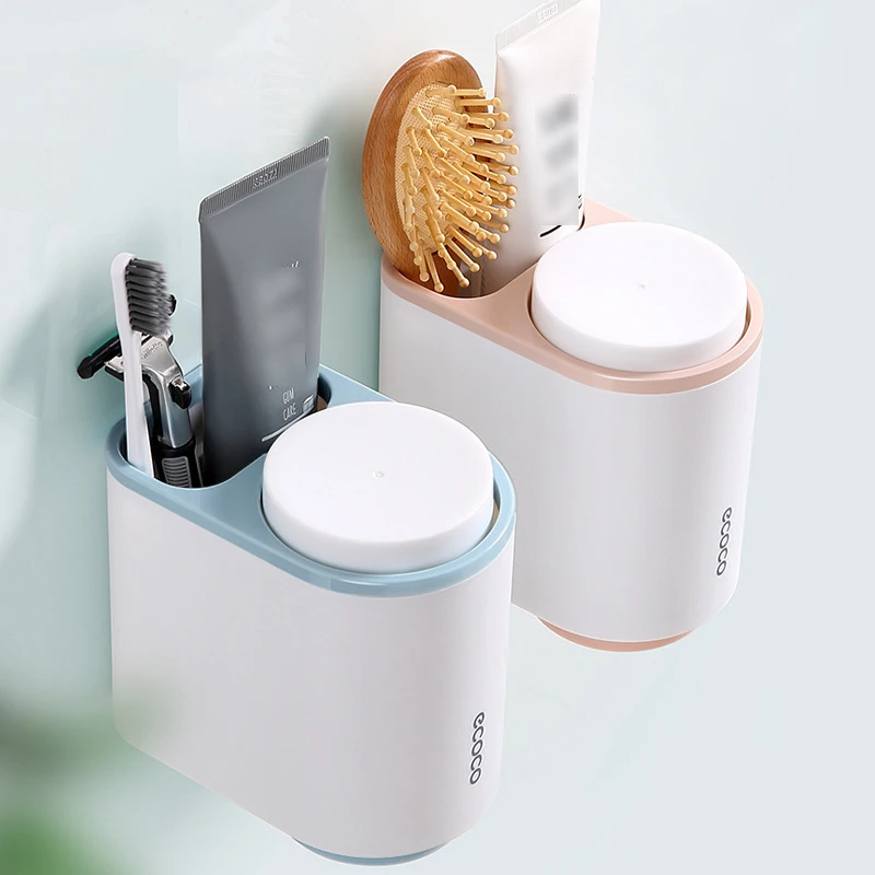 Automatic Toothpaste Dispenser Toothbrush Holder With Cup Wall-mounted Toothpaste Squeezer Storage Rack Bathroom Accessories Set