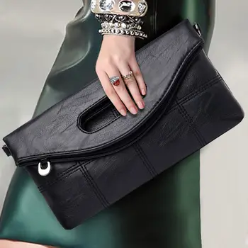 

2020 New Clutch Bag Female Bag Folding Clip Bag Ladies Handbag Soft Leather Casual Shoulder Slung Bag Womens Handbags Purses