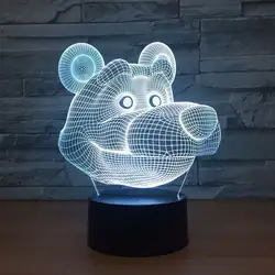 Медведь 7 цветов лампа 3d Визуальный светодиодный ночник для детей сенсорный Usb Настольный Lampara Lampe детский спальный ночник Motion Light