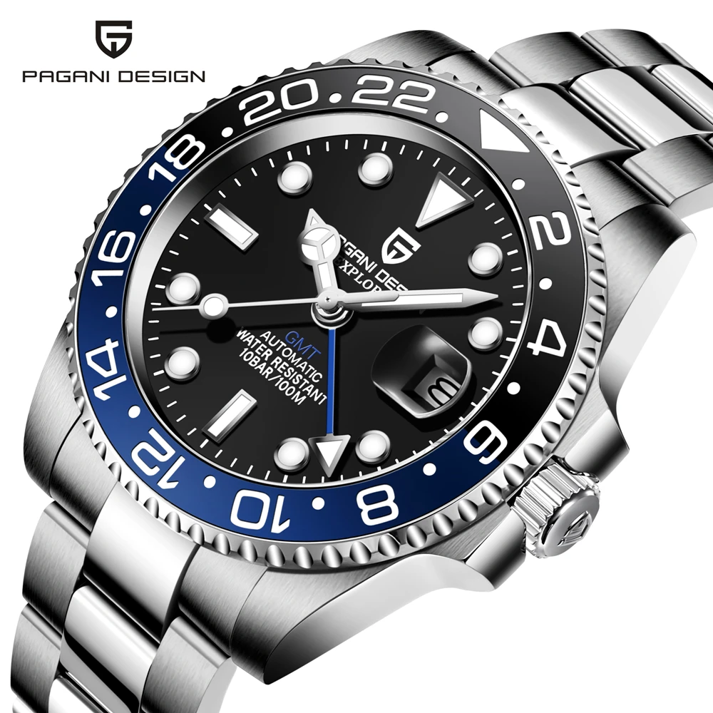 

PAGANI DESIGN 2020 New Luxury Men GMT Automatic Stainless Steel Mechanical Watch Classic Black Dial Sapphire Waterproof Watches