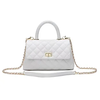 

Leather top layer cowhide women bag with litchi pattern, 2020 new diamond chain large capacity shoulder messenger handbag