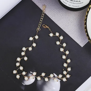 

50Pcs Collar Female Neckband Neck Chain Niche Clavicle Chain Short Choker Simple Pearl Necklace Neck Chain Jewelry