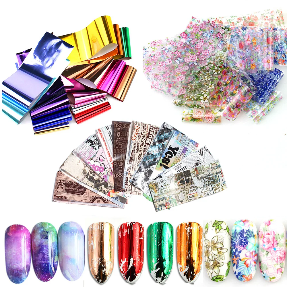 10pc/set Nail Foils Nail Sticker Retro Flower Nail Art Transfer Sticker Decals Diy Tips Sticker