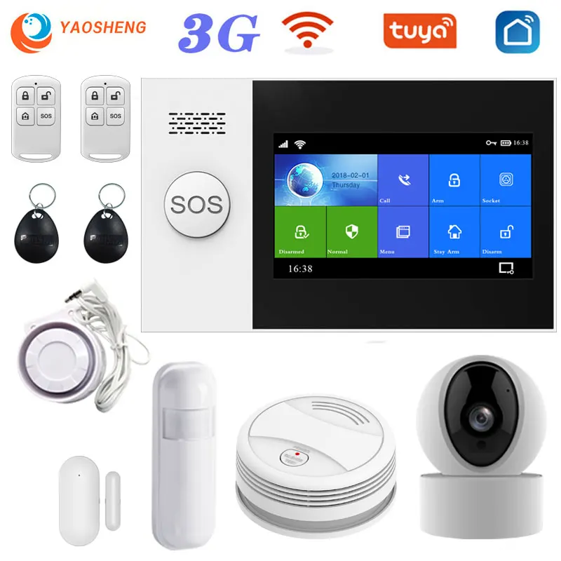 

PG107 3G Tuya security alarm system smartlife APP Control With IP camera smoke Detector Wifi wireless Home smart alarms kit