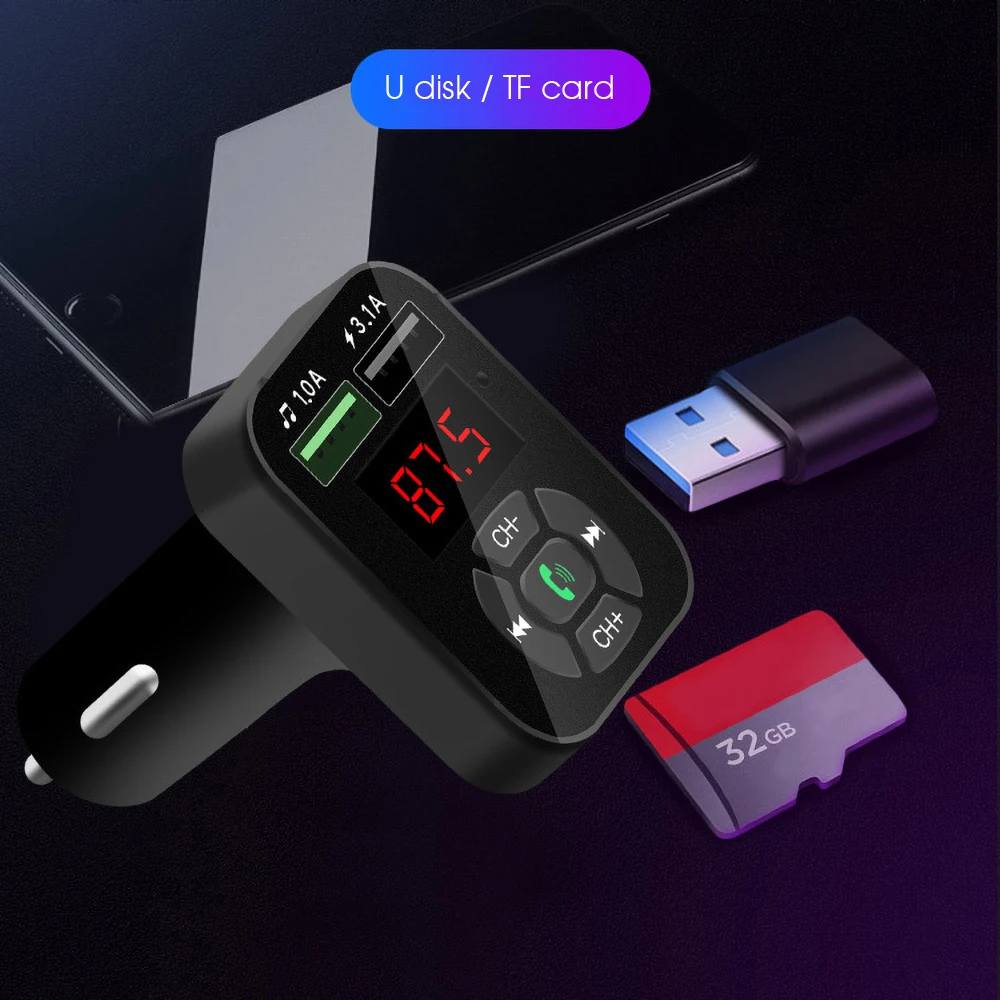 Handsfree fm-передатчик Aux модулятор Bluetooth автомобильный комплект автомобильный аудио mp3-плеер адаптер USB TF карта 4.1A быстрое зарядное устройство для телефона