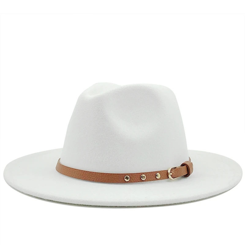 

Новая Черная/белая простая Шляпа Дерби с широкими полями для девочек, однотонная фетровая шляпа для мужчин и женщин, шерстяной джазовый головной убор