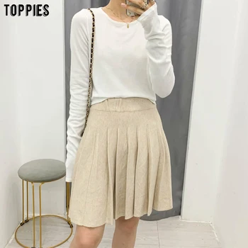 

toppies 2020 autumn winter black mini skirts high waist pleated skirts elastic slim waist faldas
