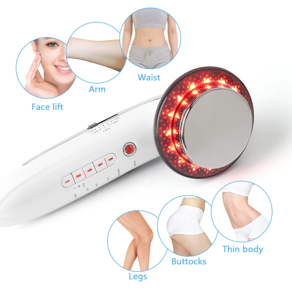 6 in 1 Ultraschall LED EMS Körper Abnehmen Gesicht Massagegerät Rot/Blau PB 