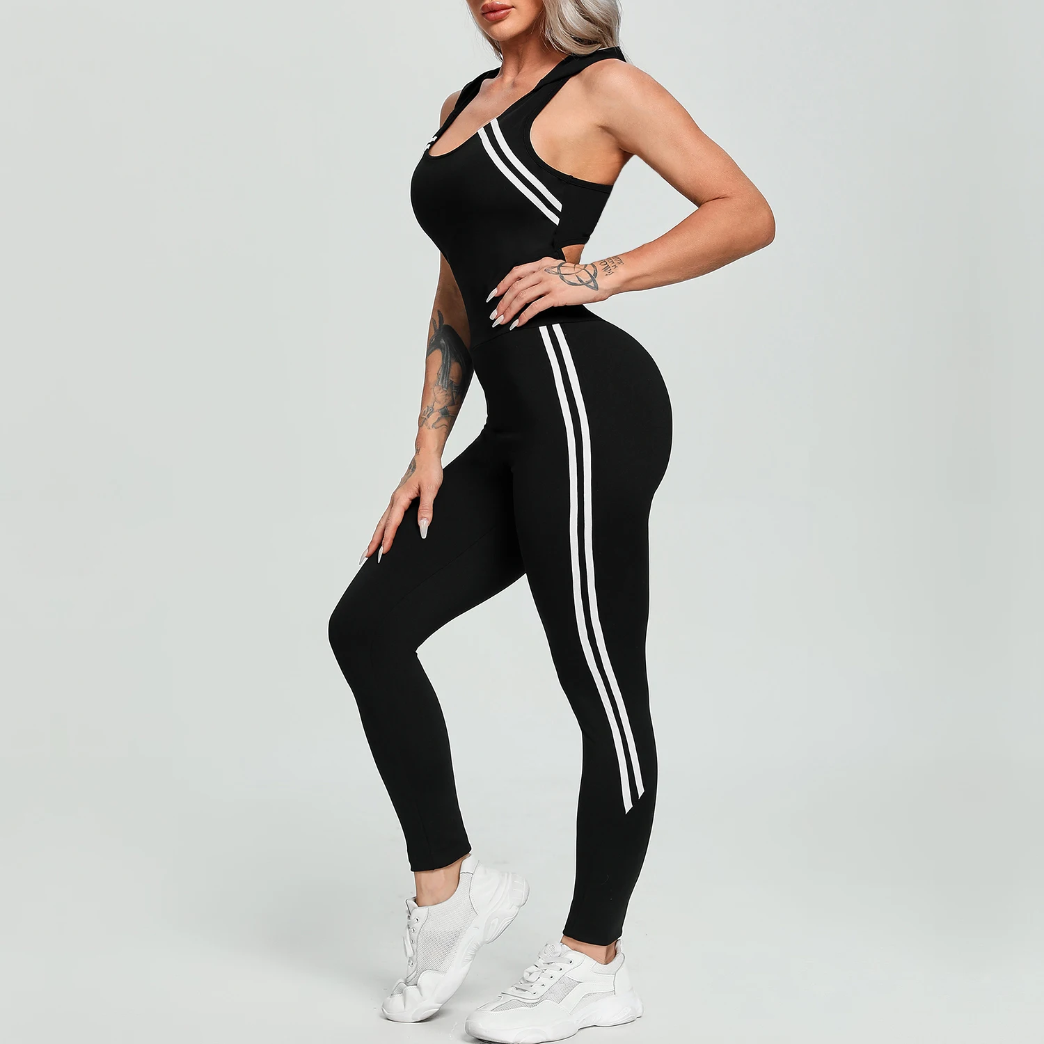 Women's Sport Striped Yoga Gym Athletic Rompers Suit Fitness Workout Jumpsuit Bodysuits Running Fitness Leggings Casual Pants 4