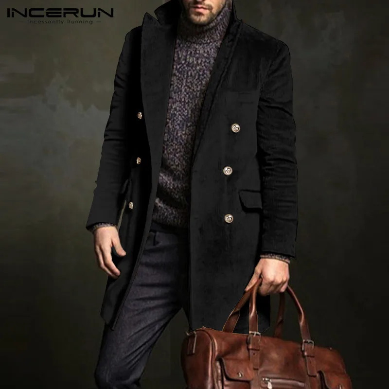 Winter Men Corduroy Coats Long Sleeve Double Breasted 2020 Solid Fashion Outerwear Elegant Casual Men Overcoats Jackets INCERUN Winter Men Corduroy Coats Long Sleeve Double Breasted 2020 Solid Fashion Outerwear Elegant Casual Men Overcoats Jackets INCERUN