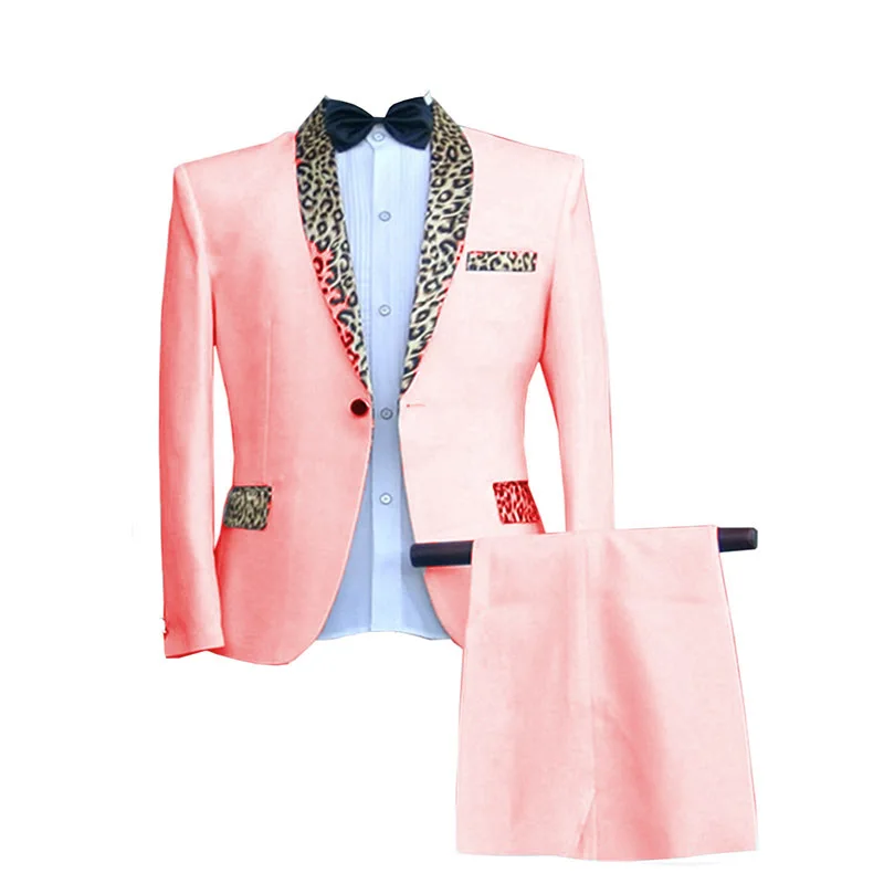 

Solovedress (Blazer+Pants)Mens Suit 2 Pieces Fashion Soft Leopard Shawl Lapel Casual Tuxedos for Wedding Prom Premium Tuxedos