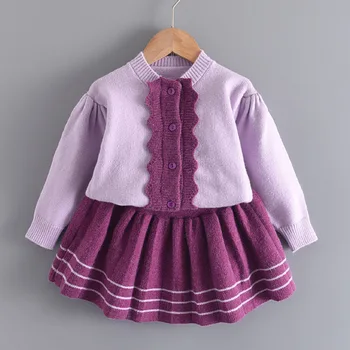 

Baby girl outfit winter Girls clothes new baby Dress knitted sweater coat Pleated Short skirt set princess Lady winter suit