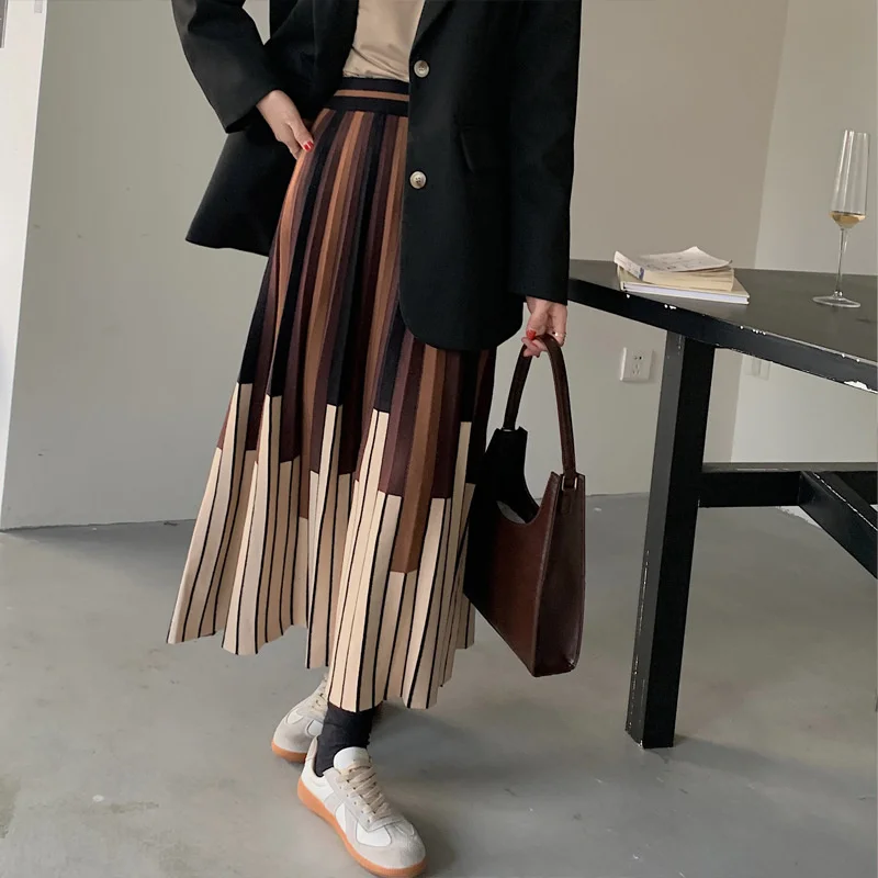Осень/Зима 2021 Новинка цветная контрастная Вертикальная полосатая талия тонкая