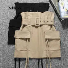 Faldas Mujer Moda Летняя мини-юбка с высокой талией Элегантная короткая хлопковая юбка с поясом и пуговицами армейский зеленый хаки