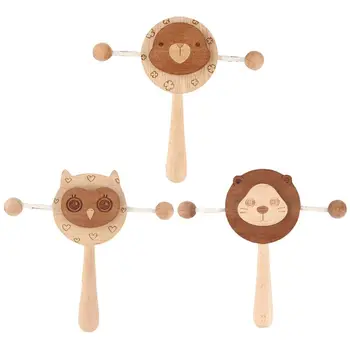 

Cute Cartoon Baby Newborn Rattle Creative Practical Wooden Animal Pattern Bite Chew Toy